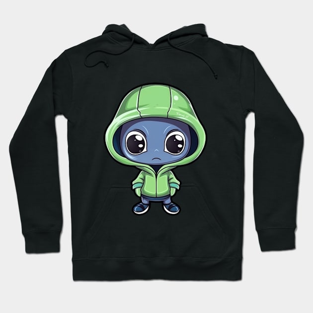 Cool Alien with a Hooded Pullover design #3 Hoodie by Farbrausch Art